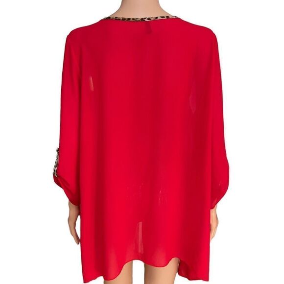 Bluebell red roll tab sleeves blouse size L - Picture 3 of 6